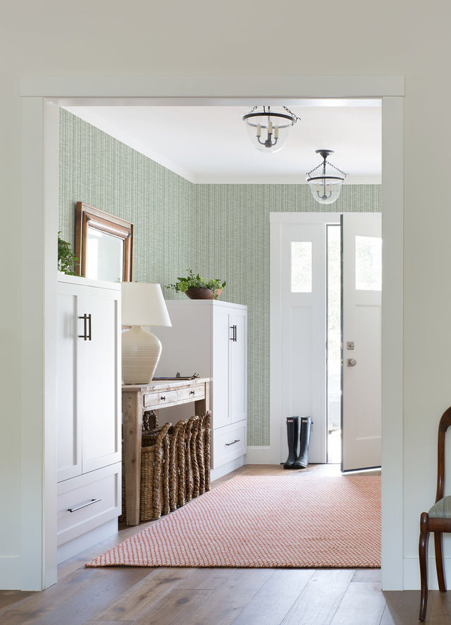 Simon Green Woven Texture Wallpaper with Raised Ink Textured Finish - Brewster 4074-26655