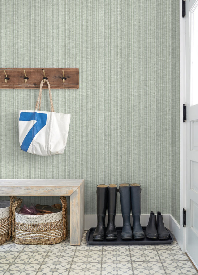 Simon Green Woven Texture Wallpaper with Raised Ink Textured Finish - Brewster 4074-26655