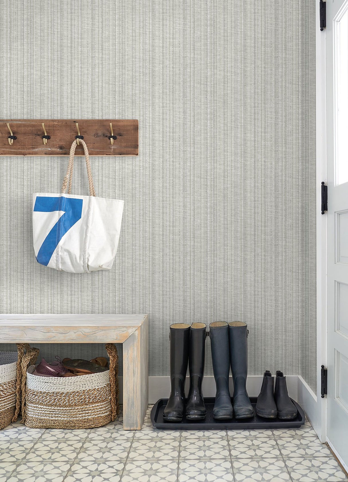 Simon Grey Woven Texture Wallpaper with Fabric & Woven Textures Pattern, Transitional - A-Street Prints 4074-26657