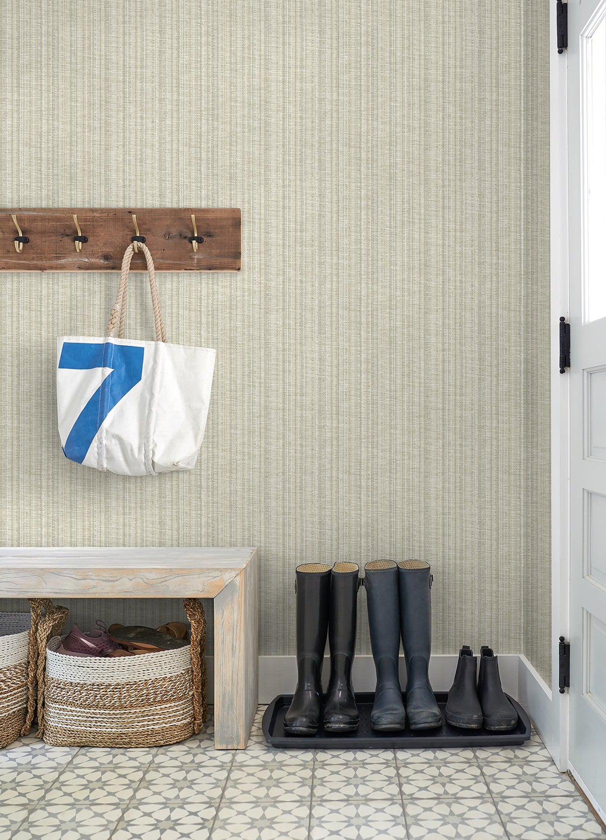 Simon Beige Woven Texture Wallpaper with Fabric & Woven Textures Pattern, Transitional Style - A-Street Prints 4074-26658