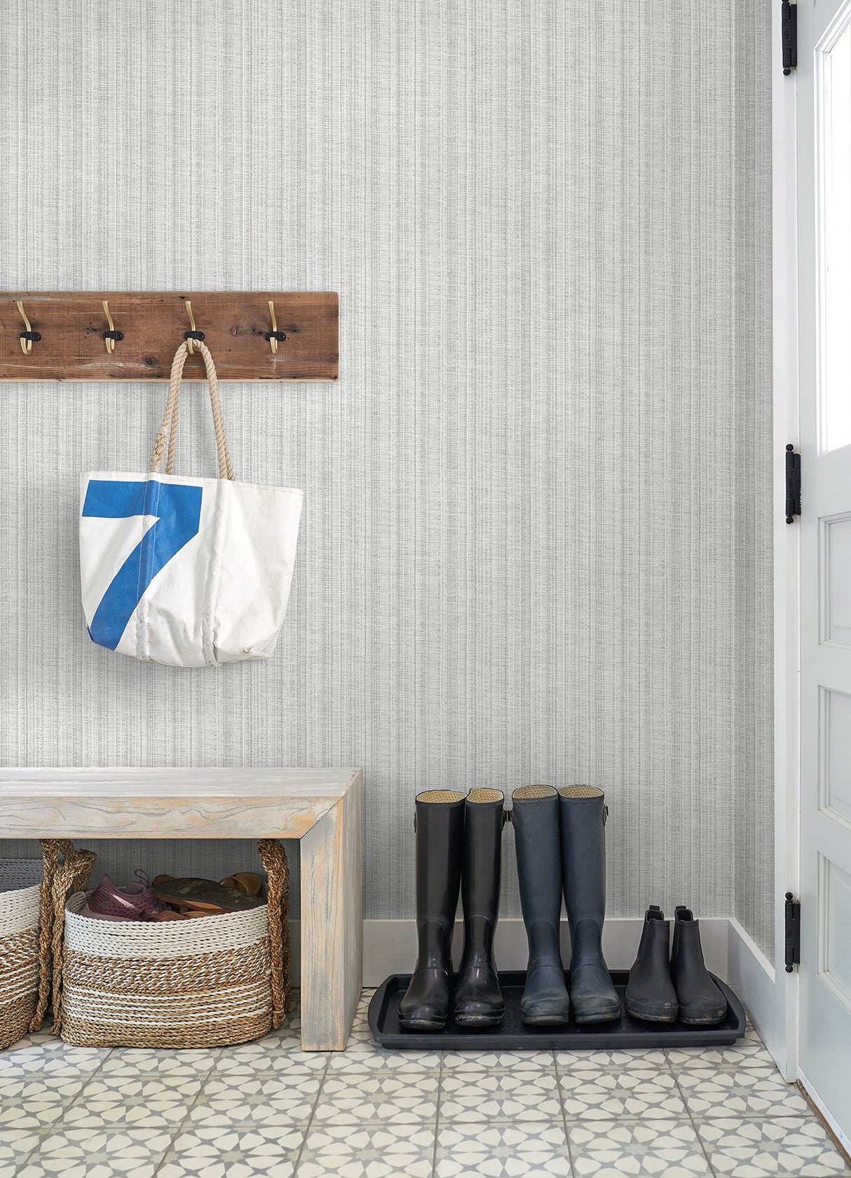 Simon Light Grey Woven Texture Wallpaper with Raised Ink Fabric Texture - A-Street Prints 4074-26660