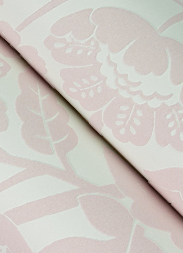 Augusta Pink Flock Damask Wallpaper with Botanical Floral Motif - A-Street Prints 4074-87374
