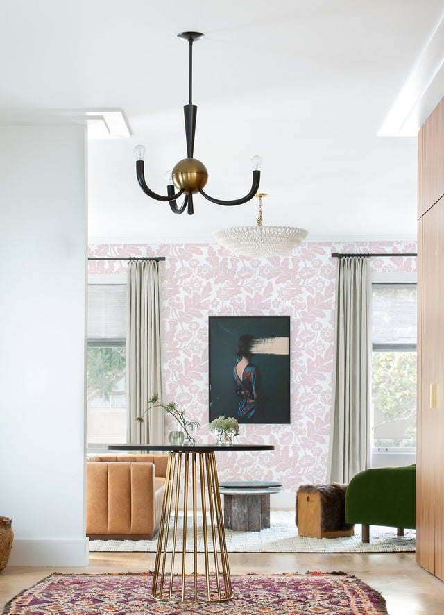 Augusta Pink Flock Damask Wallpaper with Botanical Floral Motif - A-Street Prints 4074-87374