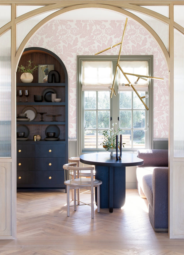 Augusta Pink Flock Damask Wallpaper with Botanical Floral Motif - A-Street Prints 4074-87374