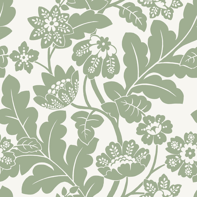 Augusta Seafoam Flock Damask Wallpaper with Glam Botanical Floral Motif - A-Street Prints 4074-87375