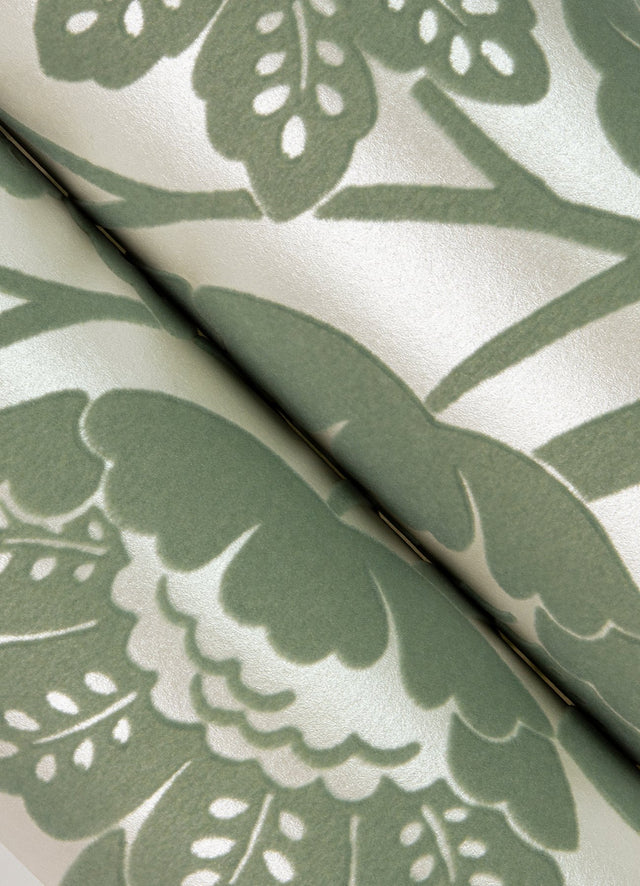 Augusta Seafoam Flock Damask Wallpaper with Glam Botanical Floral Motif - A-Street Prints 4074-87375