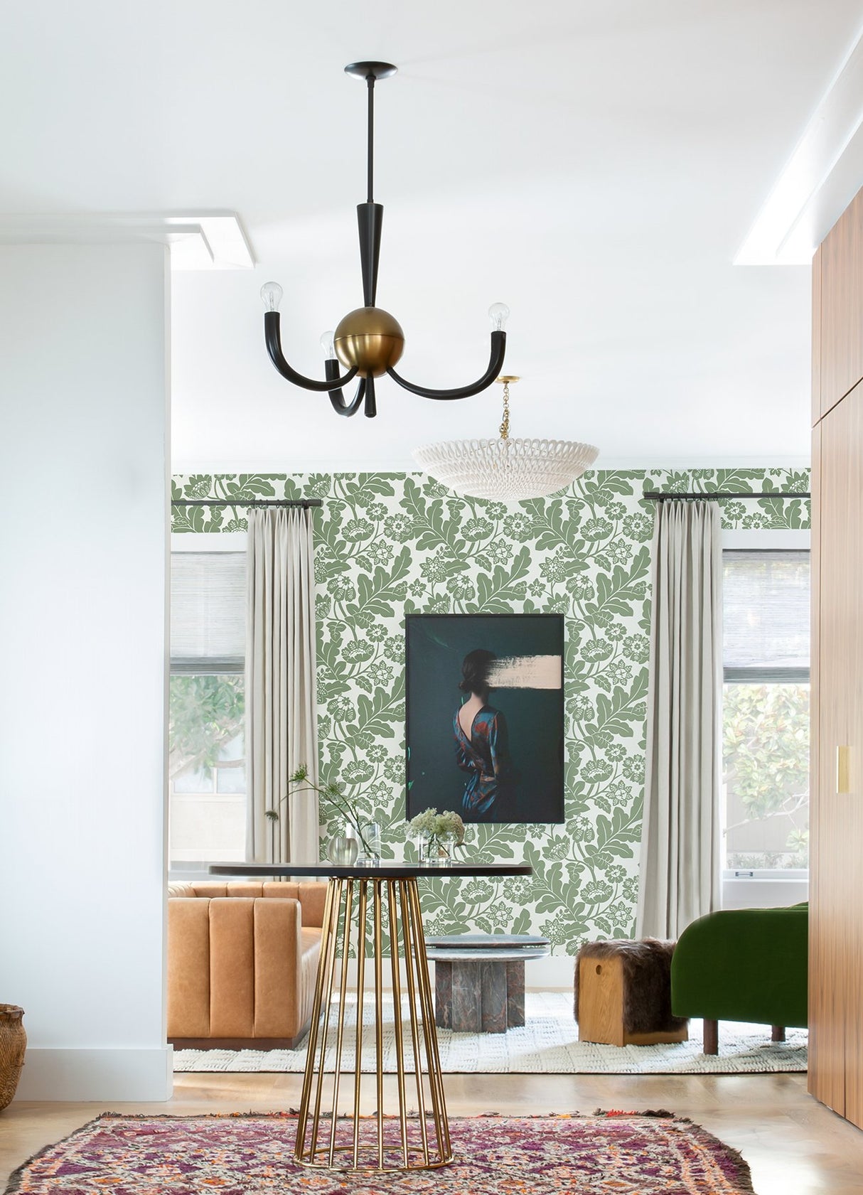 Augusta Seafoam Flock Damask Wallpaper with Glam Botanical Floral Motif - A-Street Prints 4074-87375