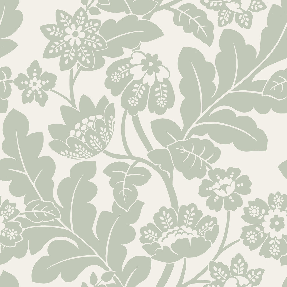 Augusta Silver Flock Damask Wallpaper with Glam Botanical Floral Motif - A-Street Prints 4074-87378