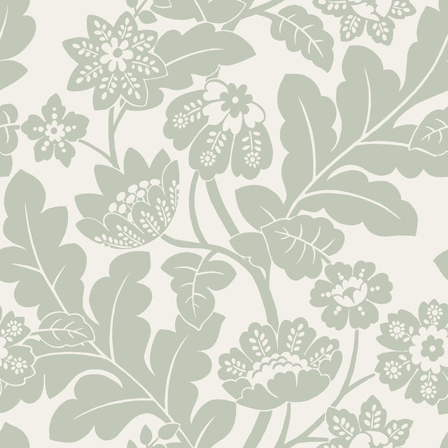 Augusta Silver Flock Damask Wallpaper with Glam Botanical Floral Motif - A-Street Prints 4074-87378