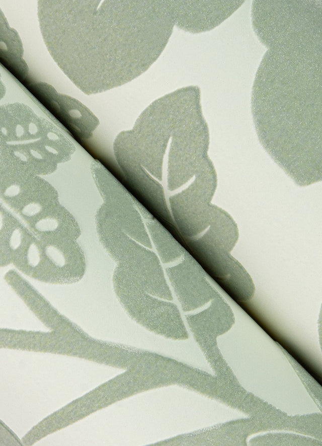 Augusta Silver Flock Damask Wallpaper with Glam Botanical Floral Motif - A-Street Prints 4074-87378