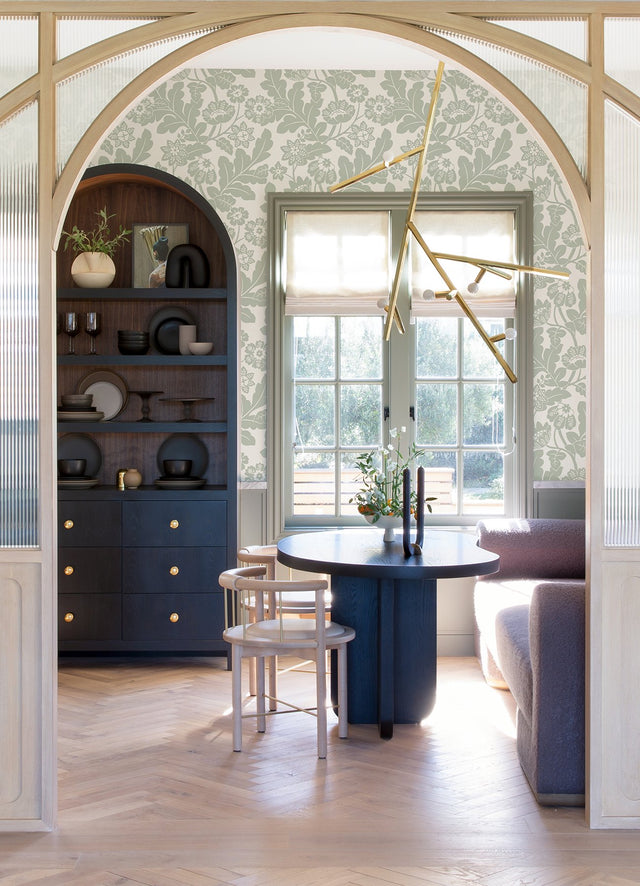 Augusta Silver Flock Damask Wallpaper with Glam Botanical Floral Motif - A-Street Prints 4074-87378