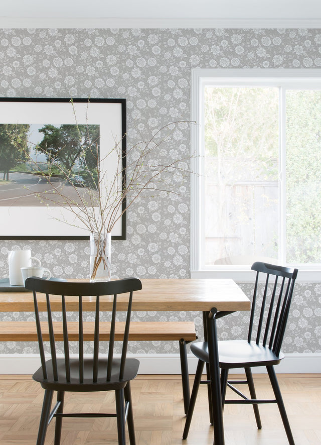 Lizette Grey Charming Floral Wallpaper with Botanical Flowers Pattern, Country Style - A-Street Prints 4080-15909
