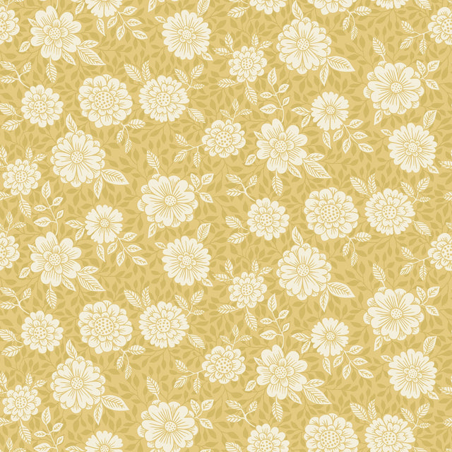 Lizette Mustard Charming Floral Wallpaper with Botanical Flower Pattern, Country Style - A-Street Prints 4080-15910