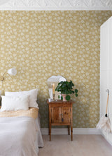Lizette Mustard Charming Floral Wallpaper with Botanical Flower Pattern, Country Style - A-Street Prints 4080-15910