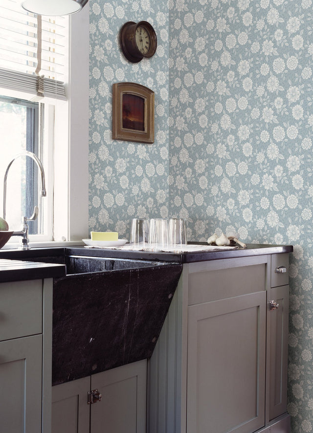 Lizette Light Blue Charming Floral Wallpaper with Country Botanical Flowers - A-Street Prints 4080-15912
