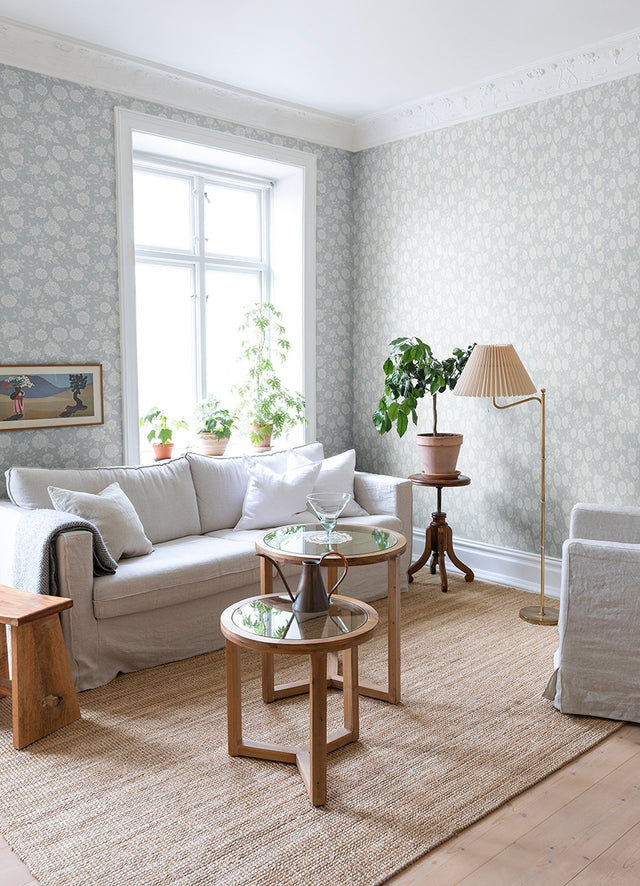 Lizette Light Blue Charming Floral Wallpaper with Country Botanical Flowers - A-Street Prints 4080-15912