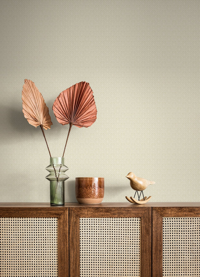 Athena Cream Scalloped Botanical Wallpaper with Geometric Scallop Floral Motif - A-Street Prints 4080-15913