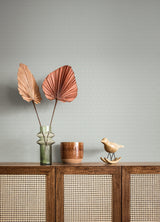 Athena Light Blue Scalloped Botanical Wallpaper with Geometric Botanical Motif - Brewster 4080-15918