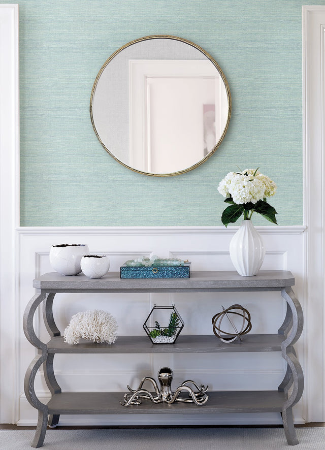 Agave Aqua Faux Grasscloth Wallpaper with Modern Graphics Style - A-Street Prints 4080-24282