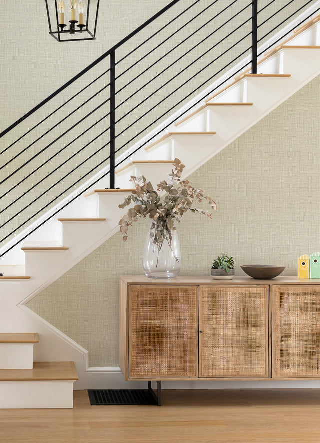 Lanister Olive Texture Wallpaper with Faux Woven Linen Pattern, Modern - A-Street Prints 4080-26236