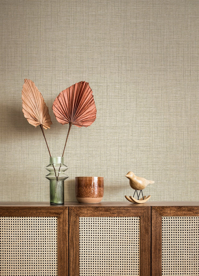 Lanister Olive Texture Wallpaper with Faux Woven Linen Pattern, Modern - A-Street Prints 4080-26236