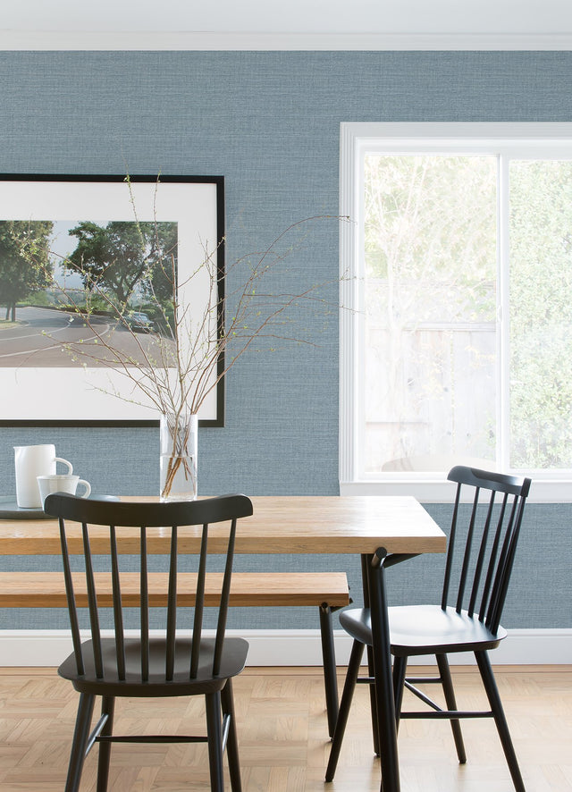 Agave Denim Faux Grasscloth Blue Wallpaper with Modern Graphics Style - Brewster 4080-26497