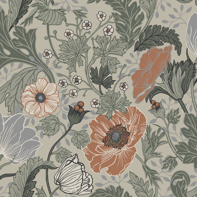 Anemone Grey Floral Wallpaper with Botanical Flowers Motif - A-Street Prints 4080-33001