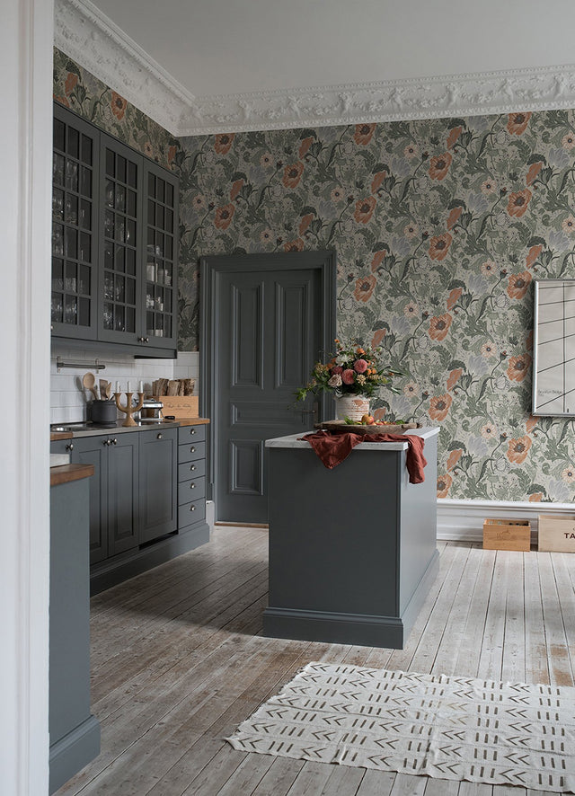 Anemone Grey Floral Wallpaper with Botanical Flowers Motif - A-Street Prints 4080-33001
