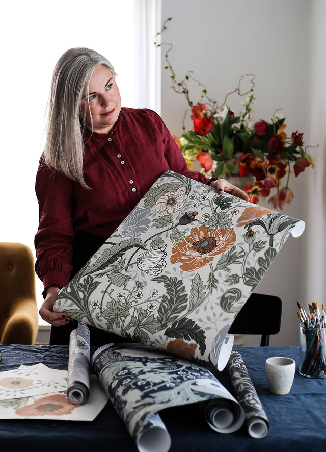 Anemone Grey Floral Wallpaper with Botanical Flowers Motif - A-Street Prints 4080-33001