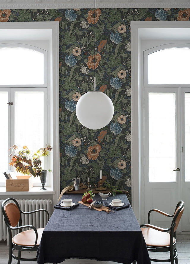 Anemone Multicolor Floral Wallpaper with Arts & Crafts Floral Pattern - A-Street Prints 4080-33003