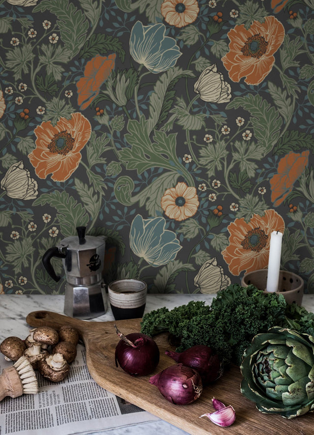 Anemone Multicolor Floral Wallpaper with Arts & Crafts Floral Pattern - A-Street Prints 4080-33003