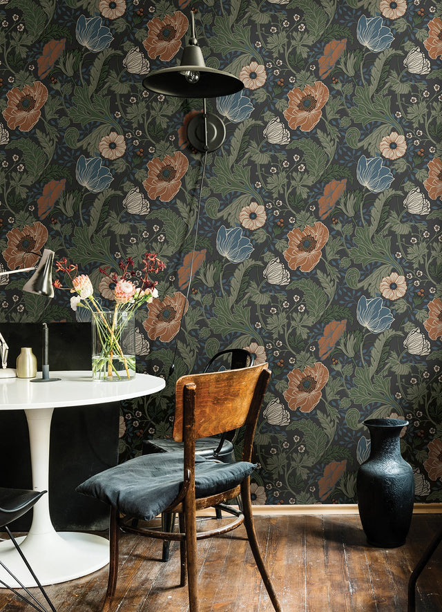 Anemone Multicolor Floral Wallpaper with Arts & Crafts Floral Pattern - A-Street Prints 4080-33003