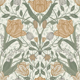 Fillippa Green Tulip Wallpaper with Botanical Scandinavian Floral Pattern - A-Street Prints 4080-33006