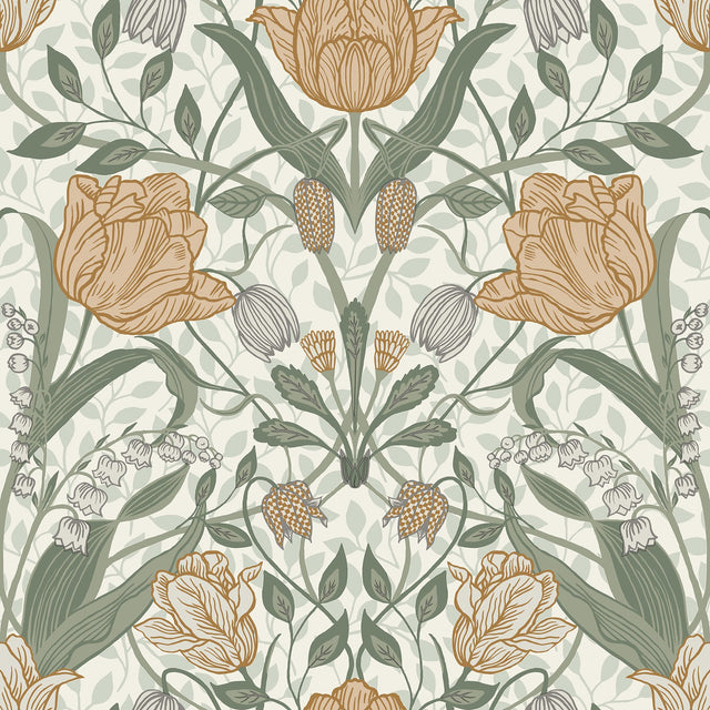 Fillippa Green Tulip Wallpaper with Botanical Scandinavian Floral Pattern - A-Street Prints 4080-33006