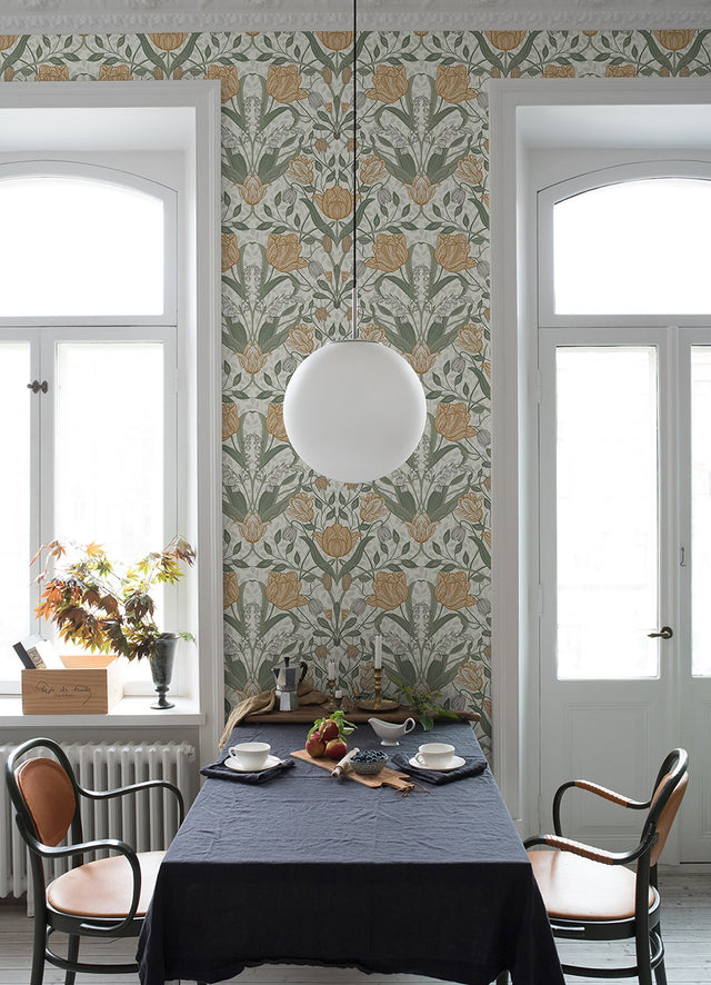 Fillippa Green Tulip Wallpaper with Botanical Scandinavian Floral Pattern - A-Street Prints 4080-33006