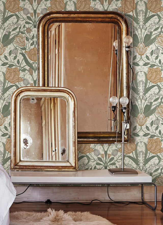Fillippa Green Tulip Wallpaper with Botanical Scandinavian Floral Pattern - A-Street Prints 4080-33006
