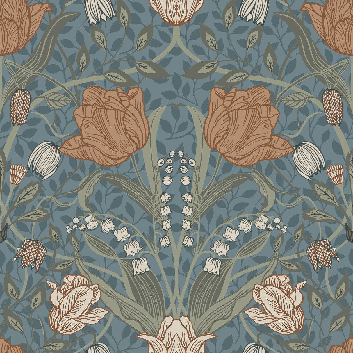 Fillippa Blue Tulip Wallpaper with Botanical Floral Motif, Scandinavian Style - A-Street Prints 4080-33009