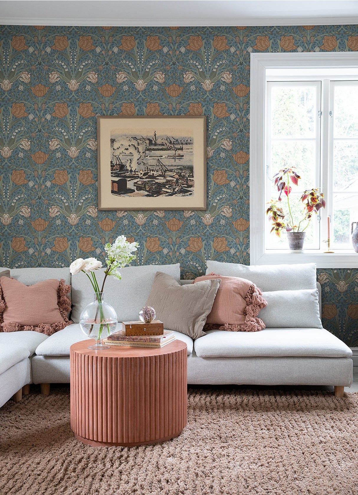 Fillippa Blue Tulip Wallpaper with Botanical Floral Motif, Scandinavian Style - A-Street Prints 4080-33009