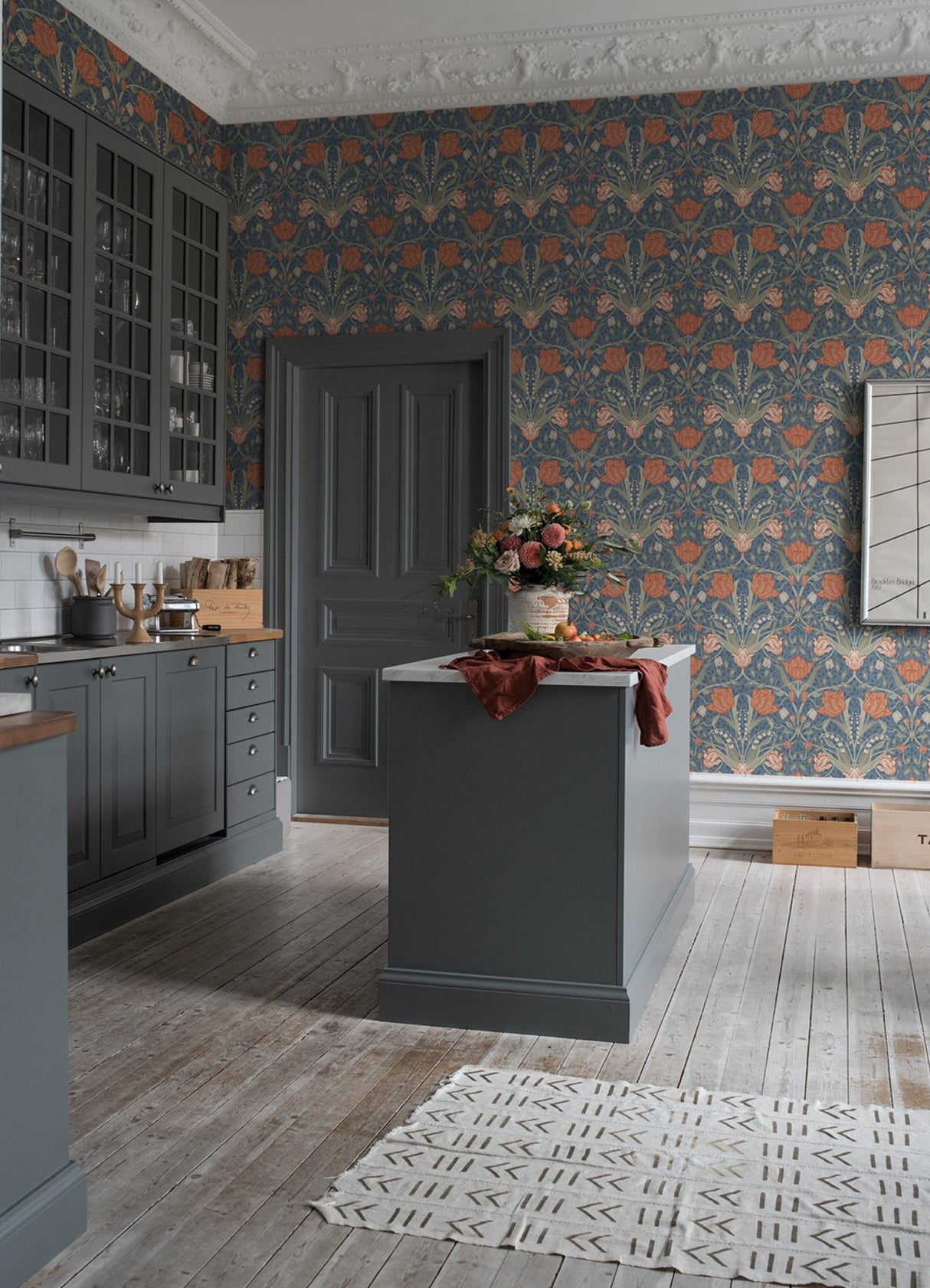 Fillippa Blue Tulip Wallpaper with Botanical Floral Motif, Scandinavian Style - A-Street Prints 4080-33009