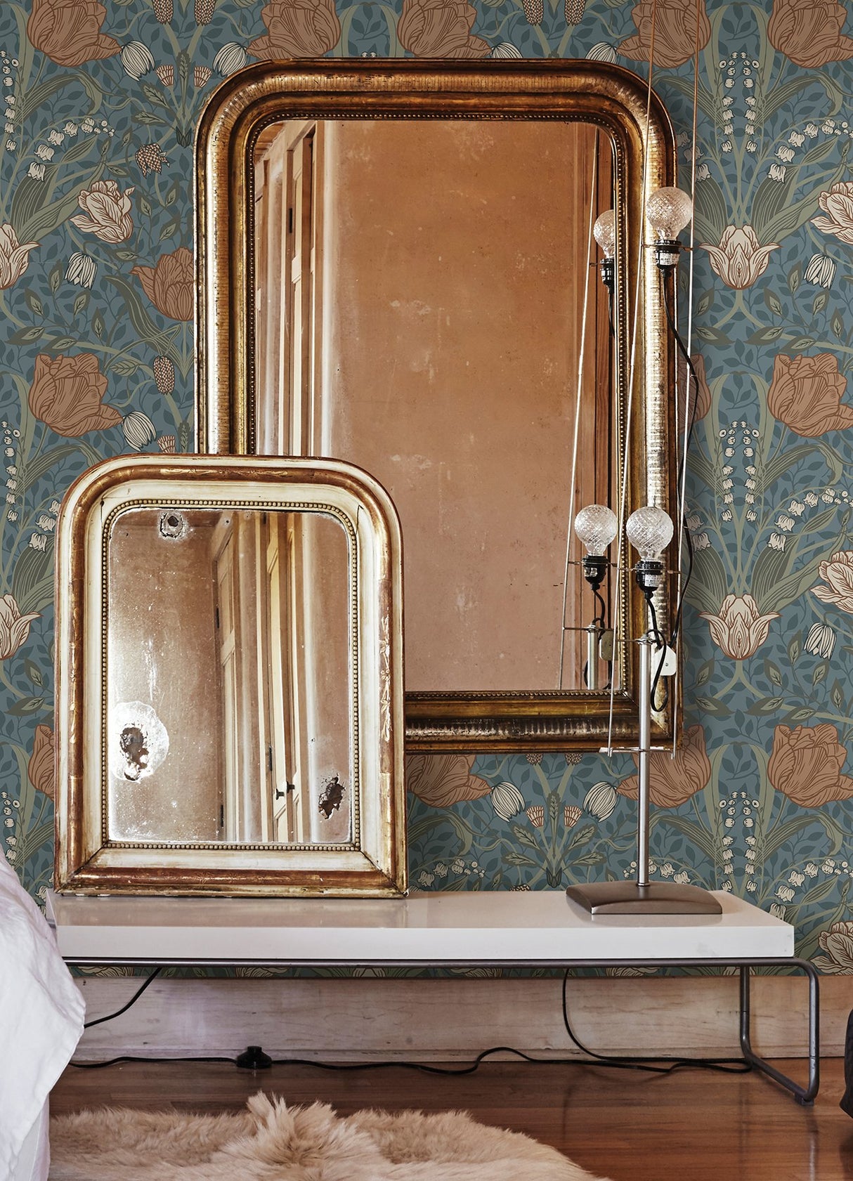 Fillippa Blue Tulip Wallpaper with Botanical Floral Motif, Scandinavian Style - A-Street Prints 4080-33009