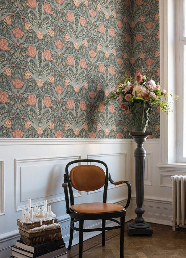 Fillippa Sage Tulip Wallpaper with Botanical Floral Pattern - Brewster 4080-33010