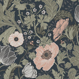 Anemone Navy Floral Wallpaper with Bohemian Botanical Flowers - A-Street Prints 4080-44103