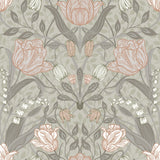 Filippa Grey Tulip Wallpaper with Scandinavian Botanical Flower Pattern - A-Street Prints 4080-44105