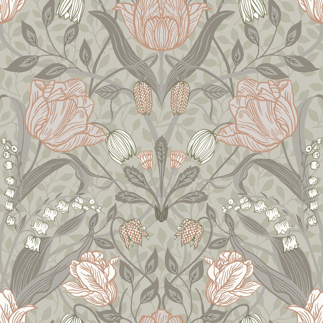 Filippa Grey Tulip Wallpaper with Scandinavian Botanical Flower Pattern - A-Street Prints 4080-44105