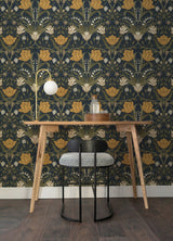Filippa Navy Tulip Wallpaper with Botanical Floral Pattern - A-Street Prints 4080-44106