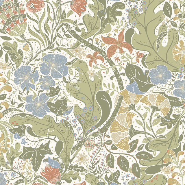 Elise Cream Nouveau Gardens Wallpaper with Botanical Art Nouveau Motif - A-Street Prints 4080-83101