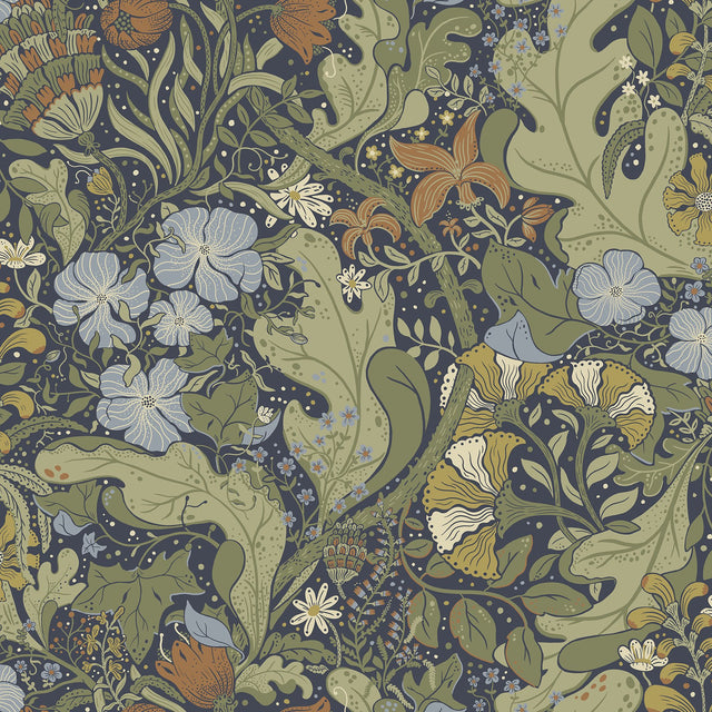 Elise Indigo Nouveau Gardens Wallpaper with Botanical Art Nouveau Pattern - A-Street Prints 4080-83102