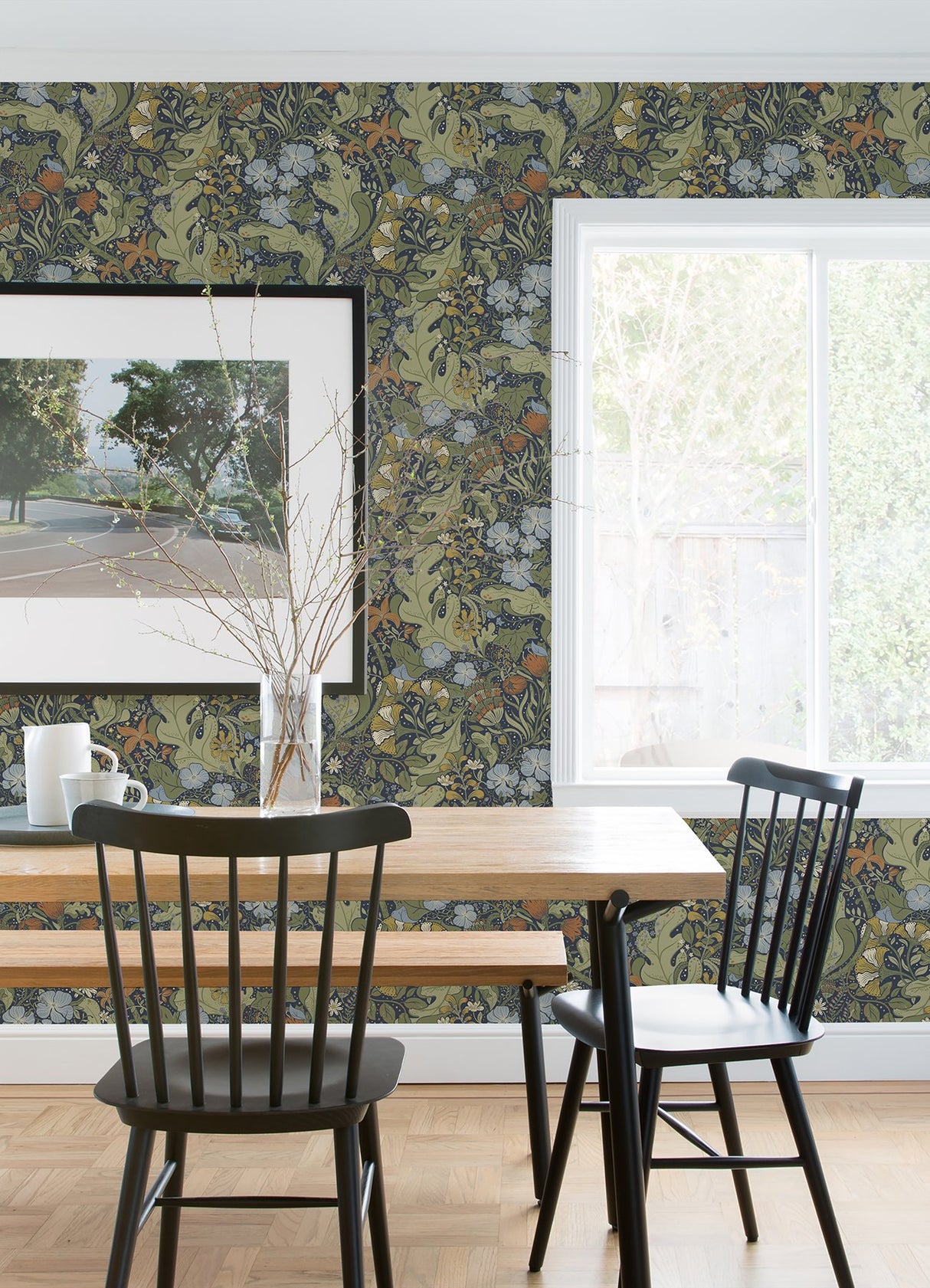 Elise Indigo Nouveau Gardens Wallpaper with Botanical Art Nouveau Pattern - A-Street Prints 4080-83102