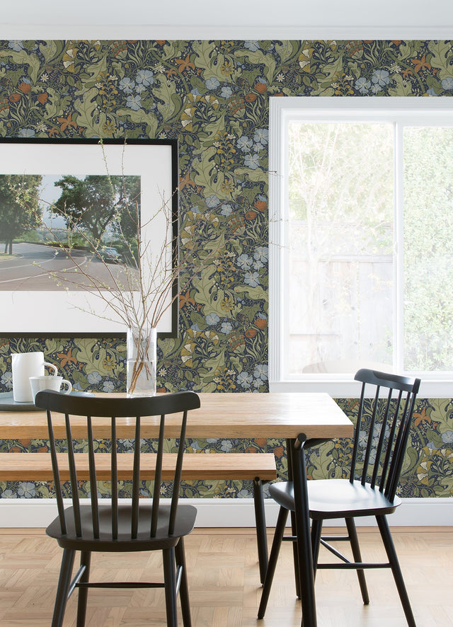 Elise Indigo Nouveau Gardens Wallpaper with Botanical Art Nouveau Pattern - A-Street Prints 4080-83102