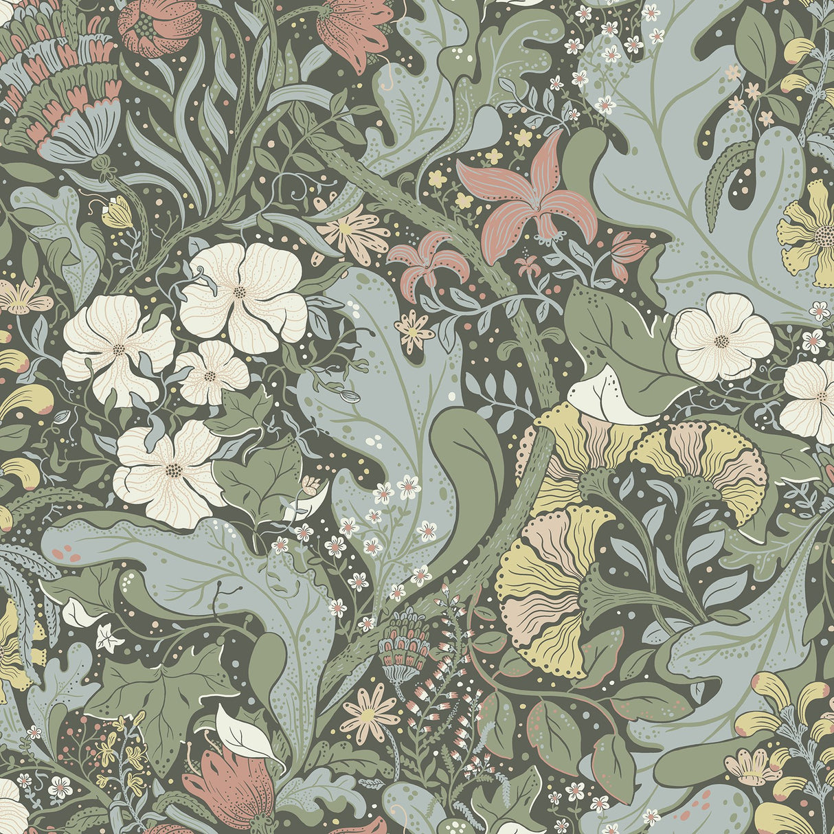 Elise Green Nouveau Gardens Wallpaper with Botanical Farmhouse Pattern - A-Street Prints 4080-83103
